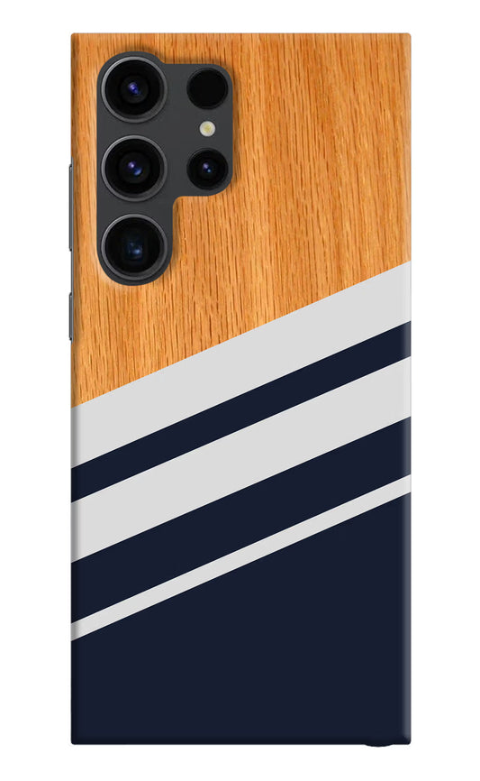 Blue and white wooden Samsung S23 Ultra Hard Case Back Cover by Casekaro