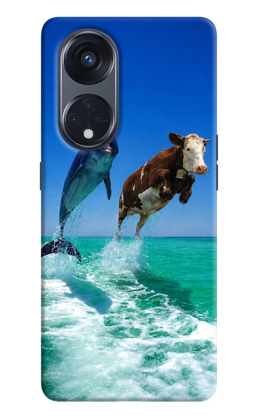 Dolphin vs Cow Oppo Reno8 T 5G Hard Case Back Cover by Casekaro