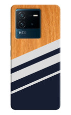 Blue and white wooden IQOO Neo 6 5G Hard Case Back Cover by Casekaro
