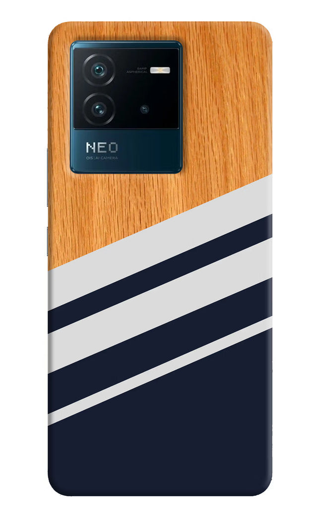 Blue and white wooden IQOO Neo 6 5G Hard Case Back Cover by Casekaro