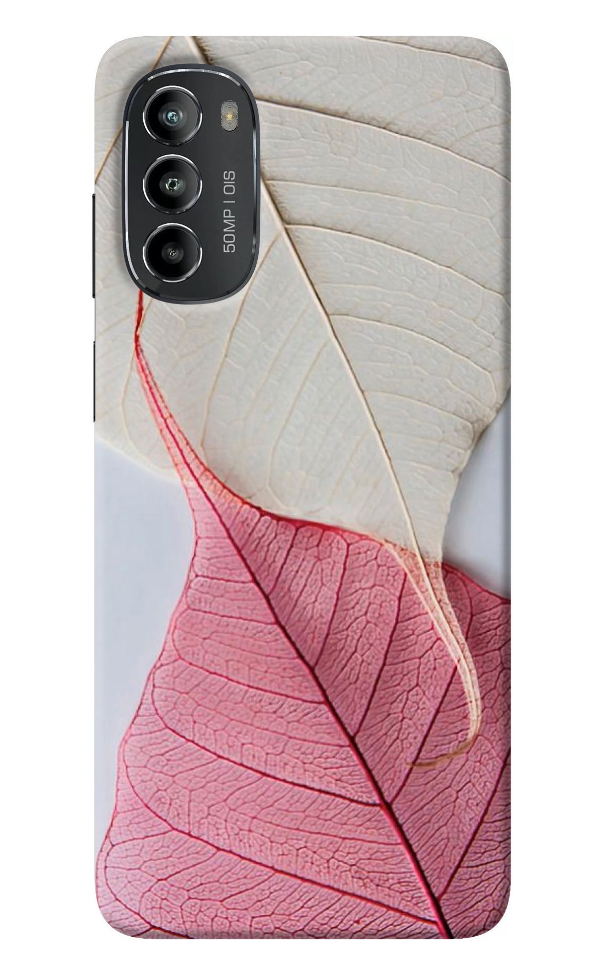 White Pink Leaf Moto G82 5G Back Cover