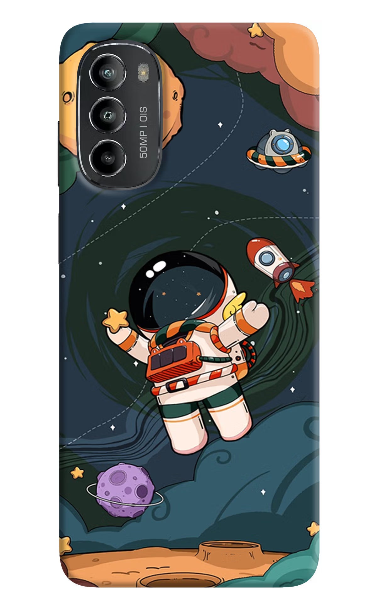 Cartoon Astronaut Moto G82 5G Hard Case Back Cover by Casekaro