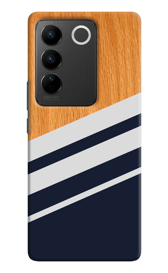 Blue and white wooden Vivo V27/V27 Pro Hard Case Back Cover by Casekaro