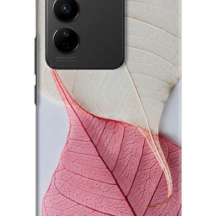 White Pink Leaf Vivo V27/V27 Pro Hard Case Back Cover by Casekaro
