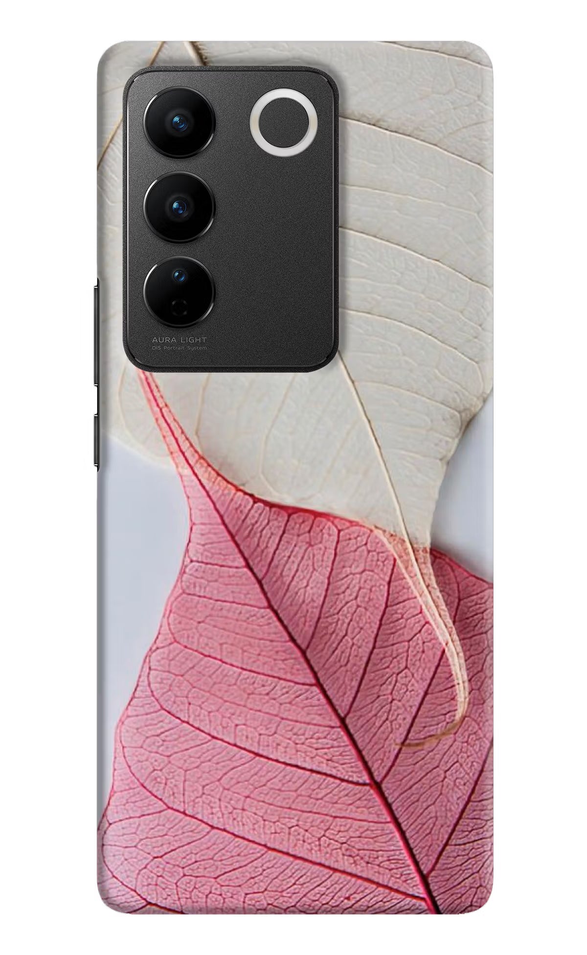 White Pink Leaf Vivo V27/V27 Pro Hard Case Back Cover by Casekaro