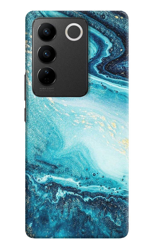 Blue Glitter Marble Vivo V27/V27 Pro Hard Case Back Cover by Casekaro