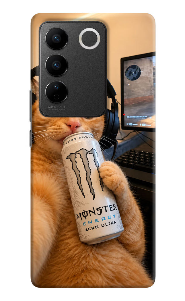 Gamer Cat Energy Vivo V27/V27 Pro Hard Case Back Cover by Casekaro
