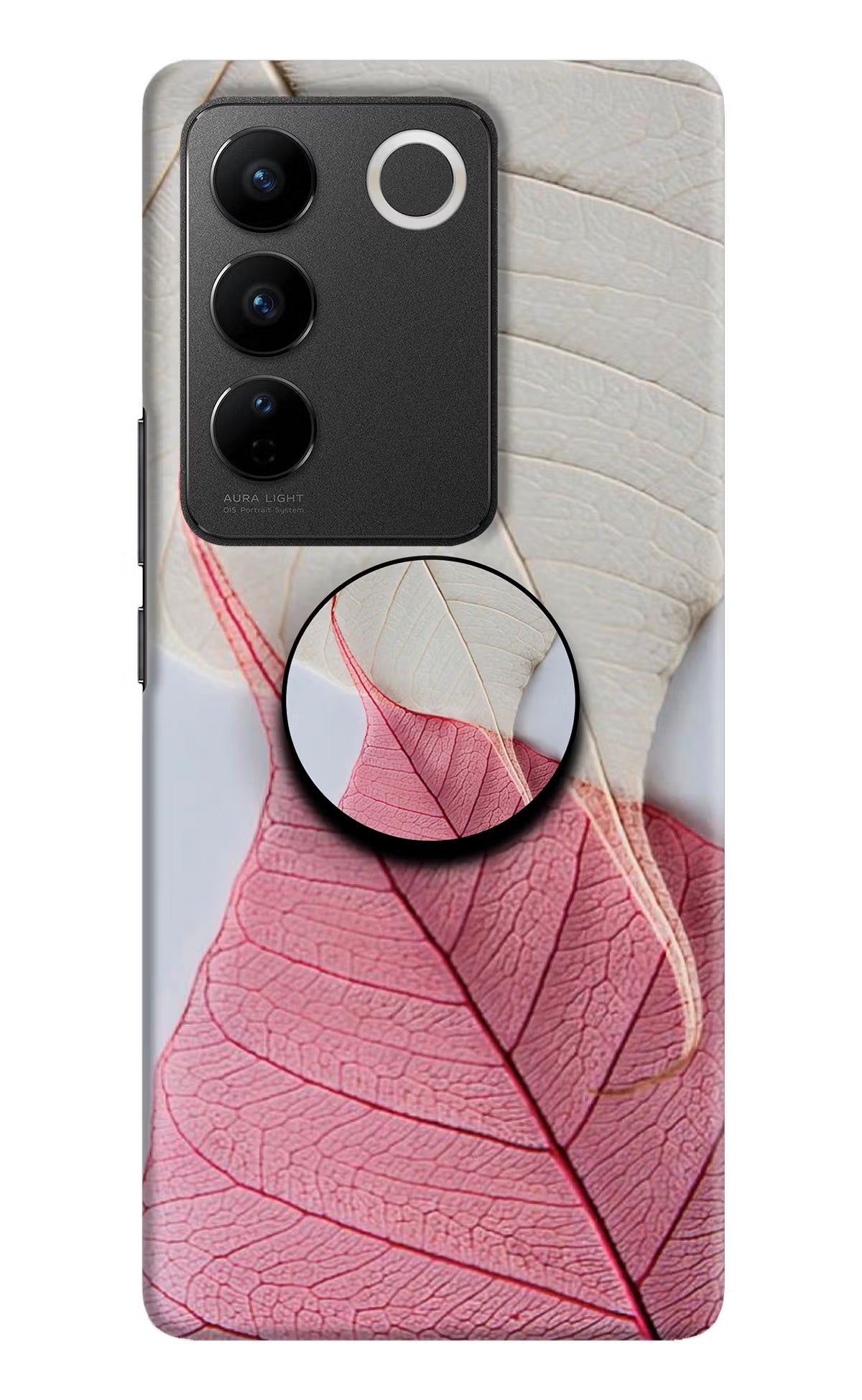 White Pink Leaf Vivo V27/V27 Pro Pop Case by Casekaro