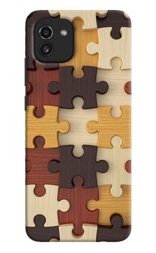 Wooden Puzzle Samsung A03 Hard Case Back Cover by Casekaro