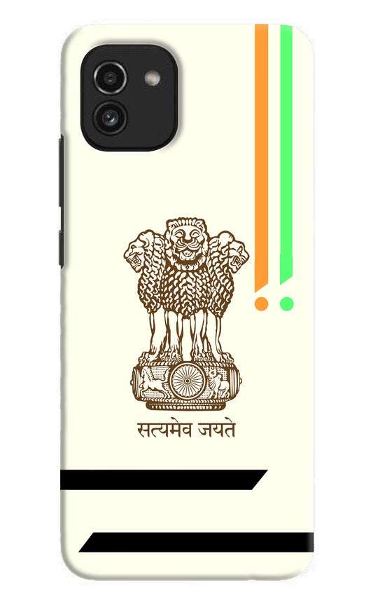 Satyamev Jayate Brown Logo Samsung A03 Hard Case Back Cover by Casekaro