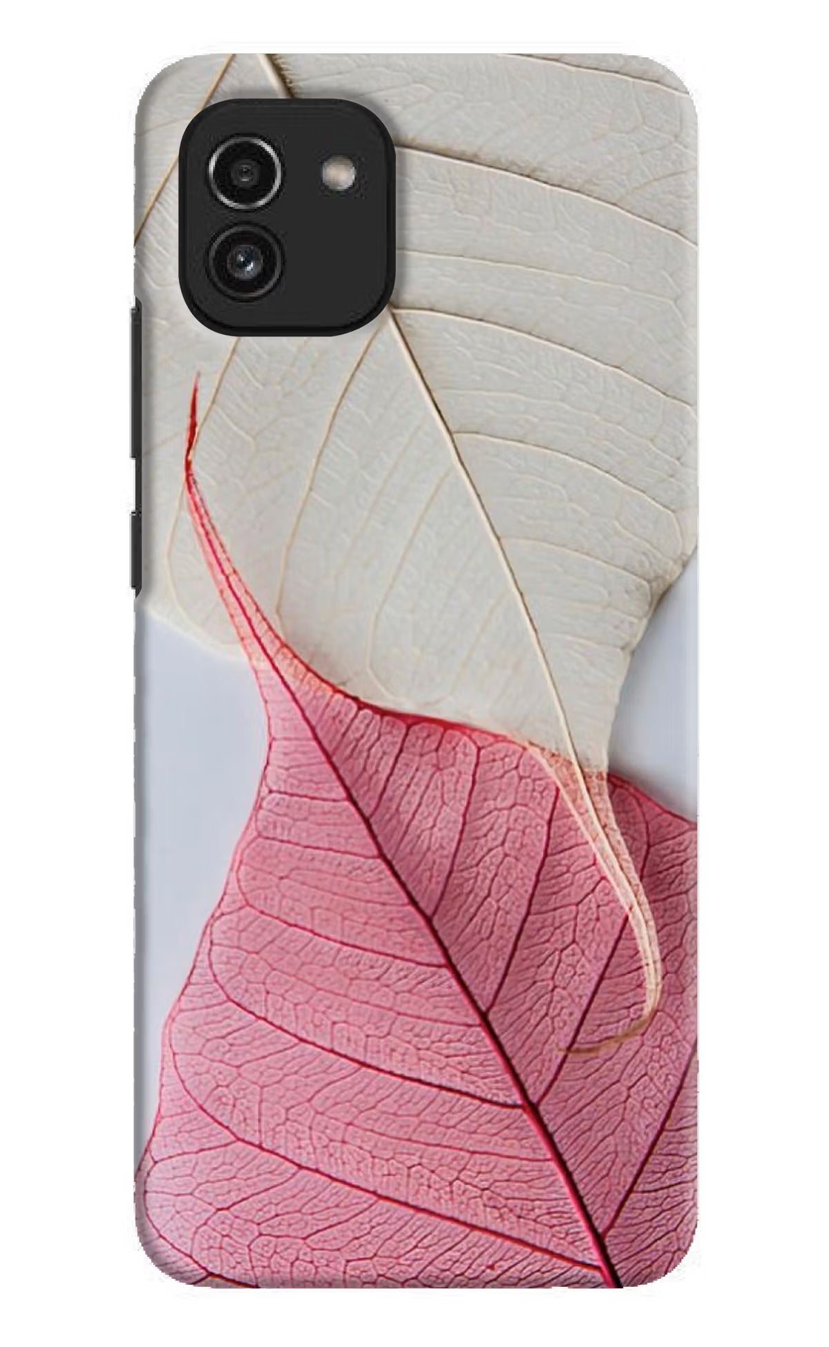 White Pink Leaf Samsung A03 Hard Case Back Cover by Casekaro