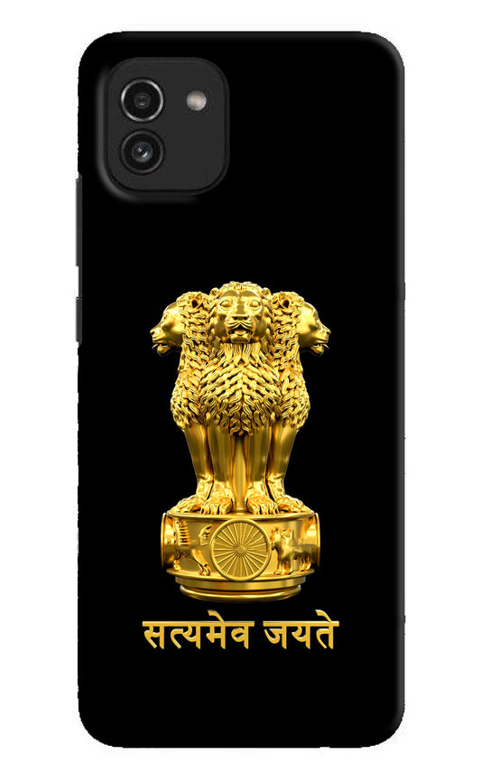 Satyamev Jayate Golden Samsung A03 Hard Case Back Cover by Casekaro