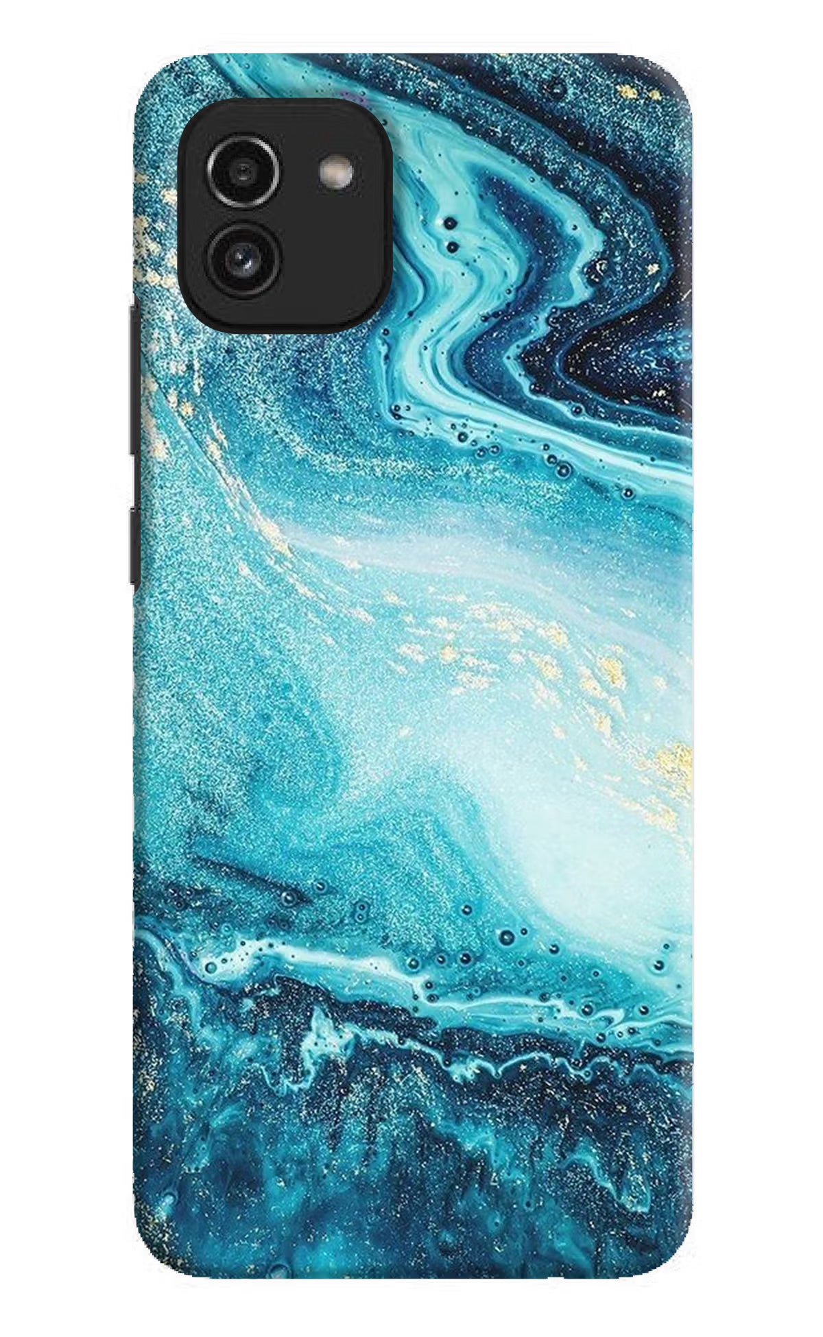 Blue Glitter Marble Samsung A03 Hard Case Back Cover by Casekaro