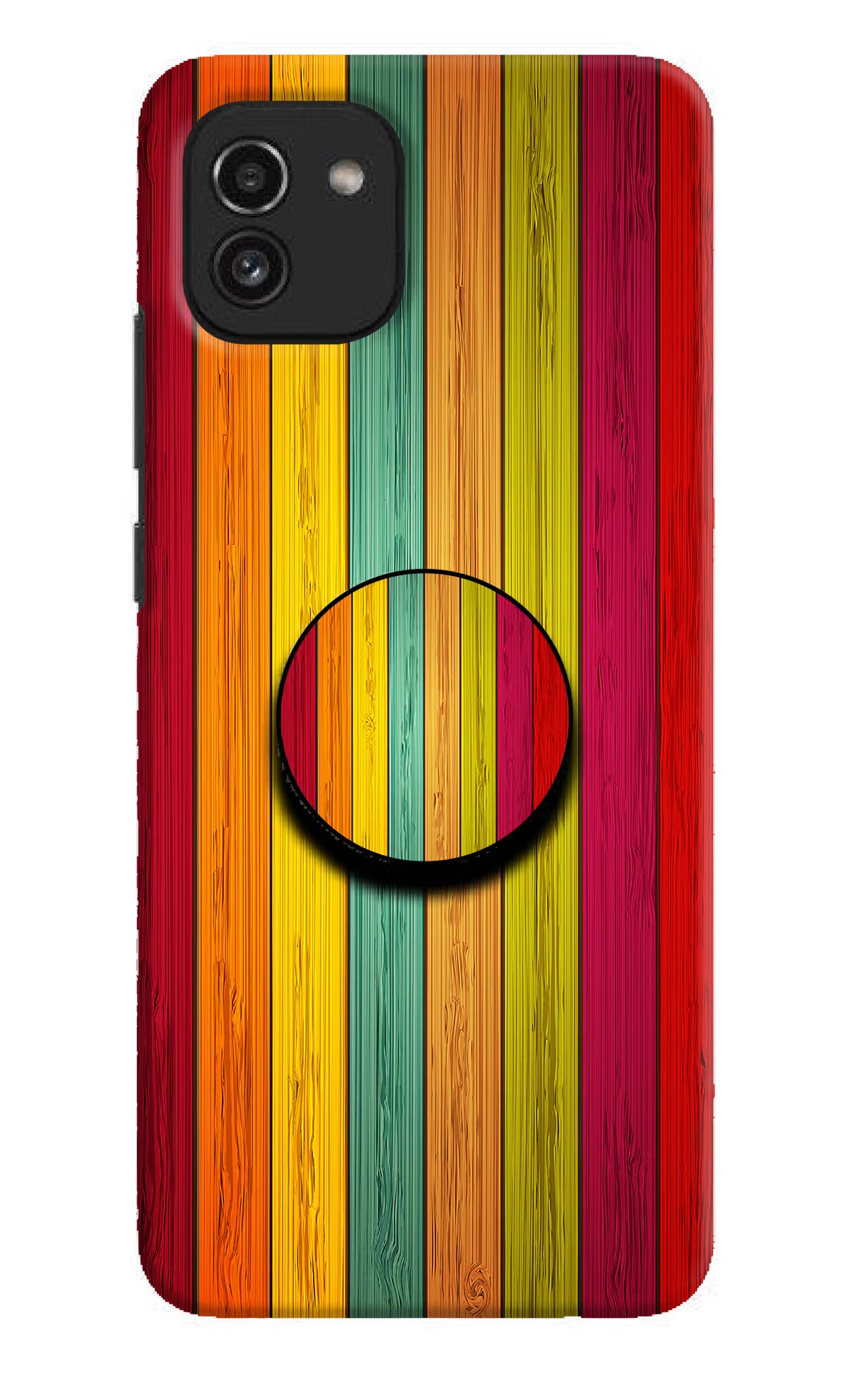 Multicolor Wooden Samsung A03 Pop Case by Casekaro