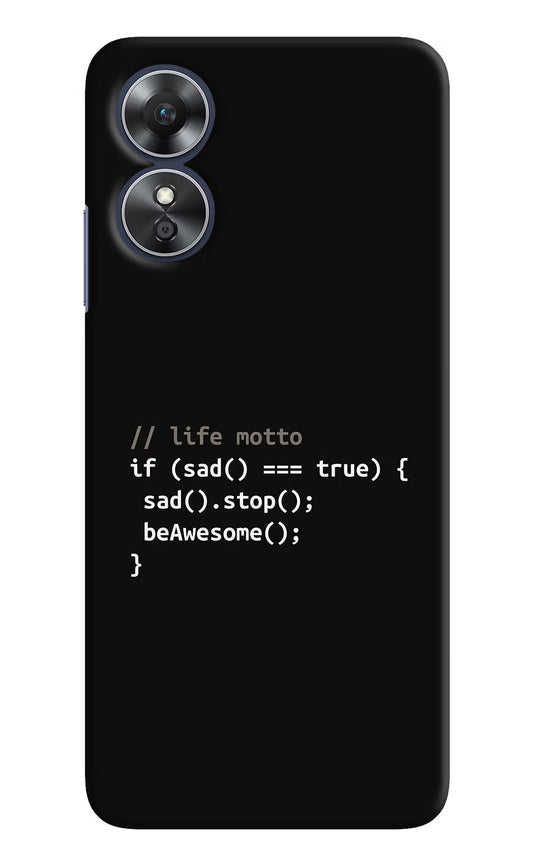 Life Motto Code Oppo A17 Hard Case Back Cover by Casekaro