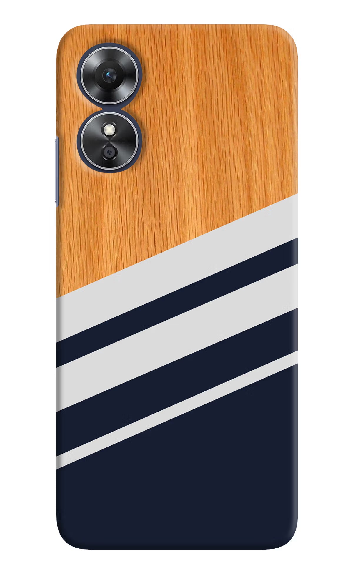 Blue and white wooden Oppo A17 Hard Case Back Cover by Casekaro
