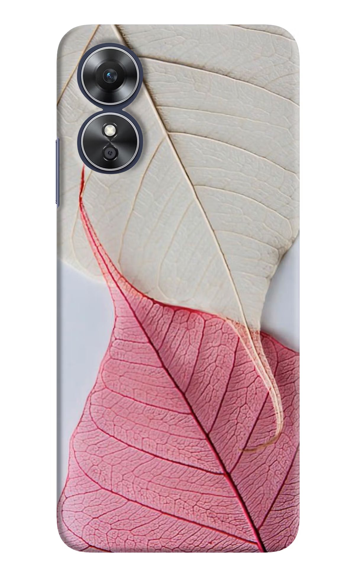 White Pink Leaf Oppo A17 Hard Case Back Cover by Casekaro