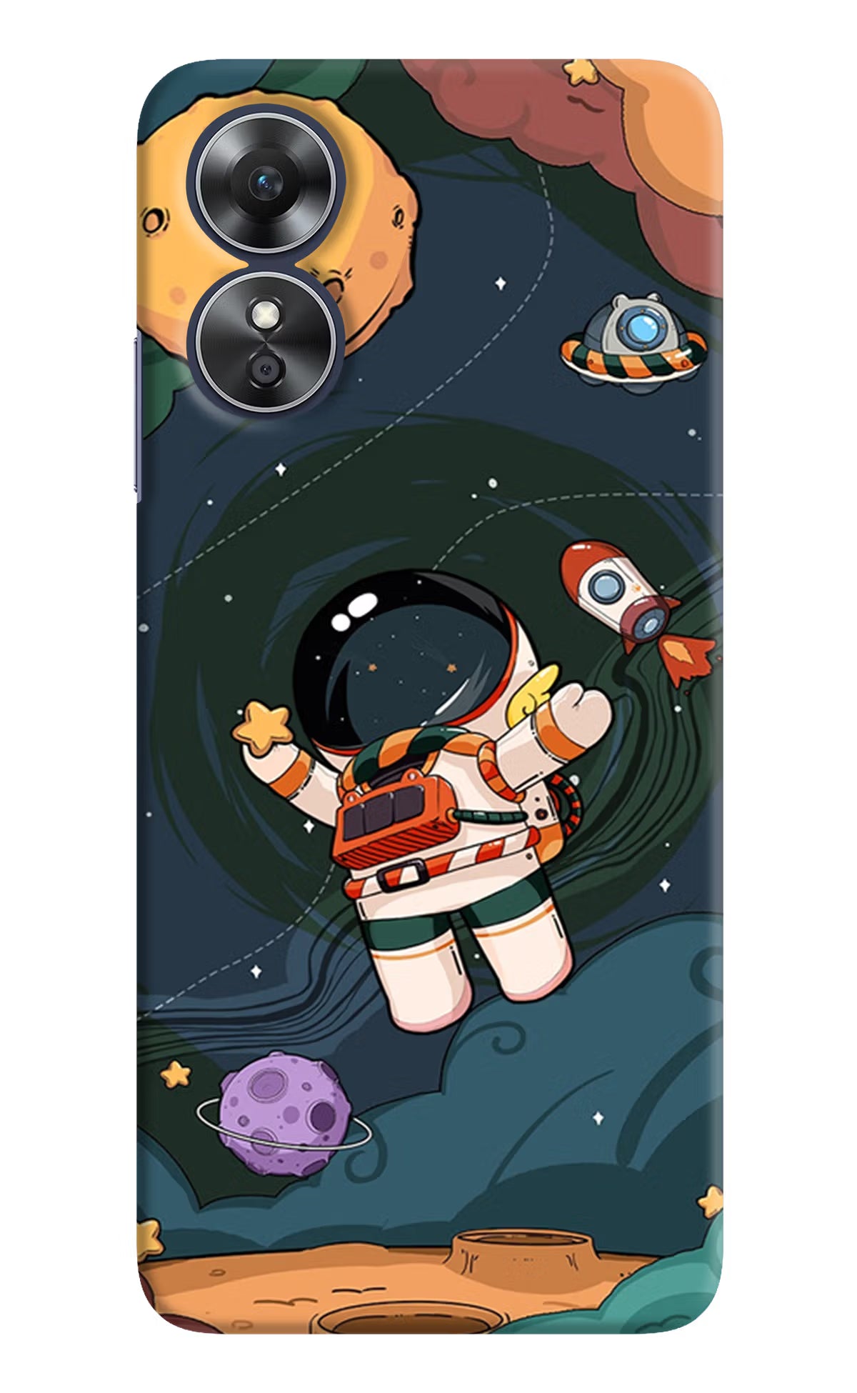 Cartoon Astronaut Oppo A17 Hard Case Back Cover by Casekaro