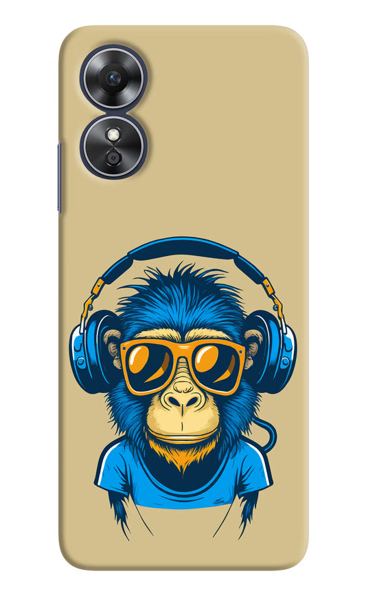 Monkey Headphone Oppo A17 Hard Case Back Cover by Casekaro