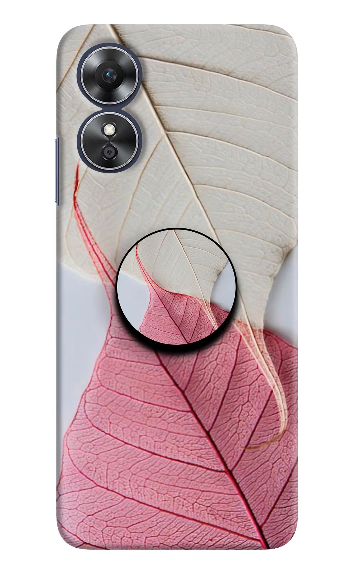 White Pink Leaf Oppo A17 Pop Case by Casekaro
