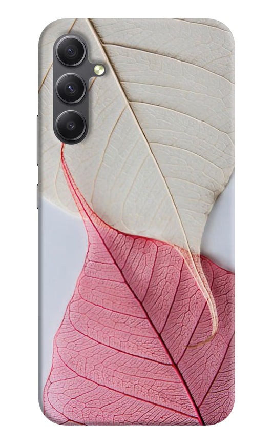 White Pink Leaf Samsung A34 5G Hard Case Back Cover by Casekaro
