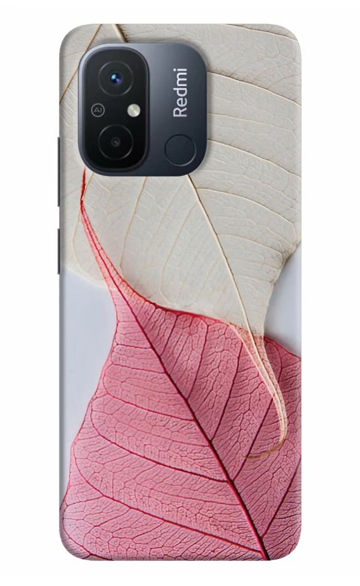 White Pink Leaf Redmi 12C Hard Case Back Cover by Casekaro