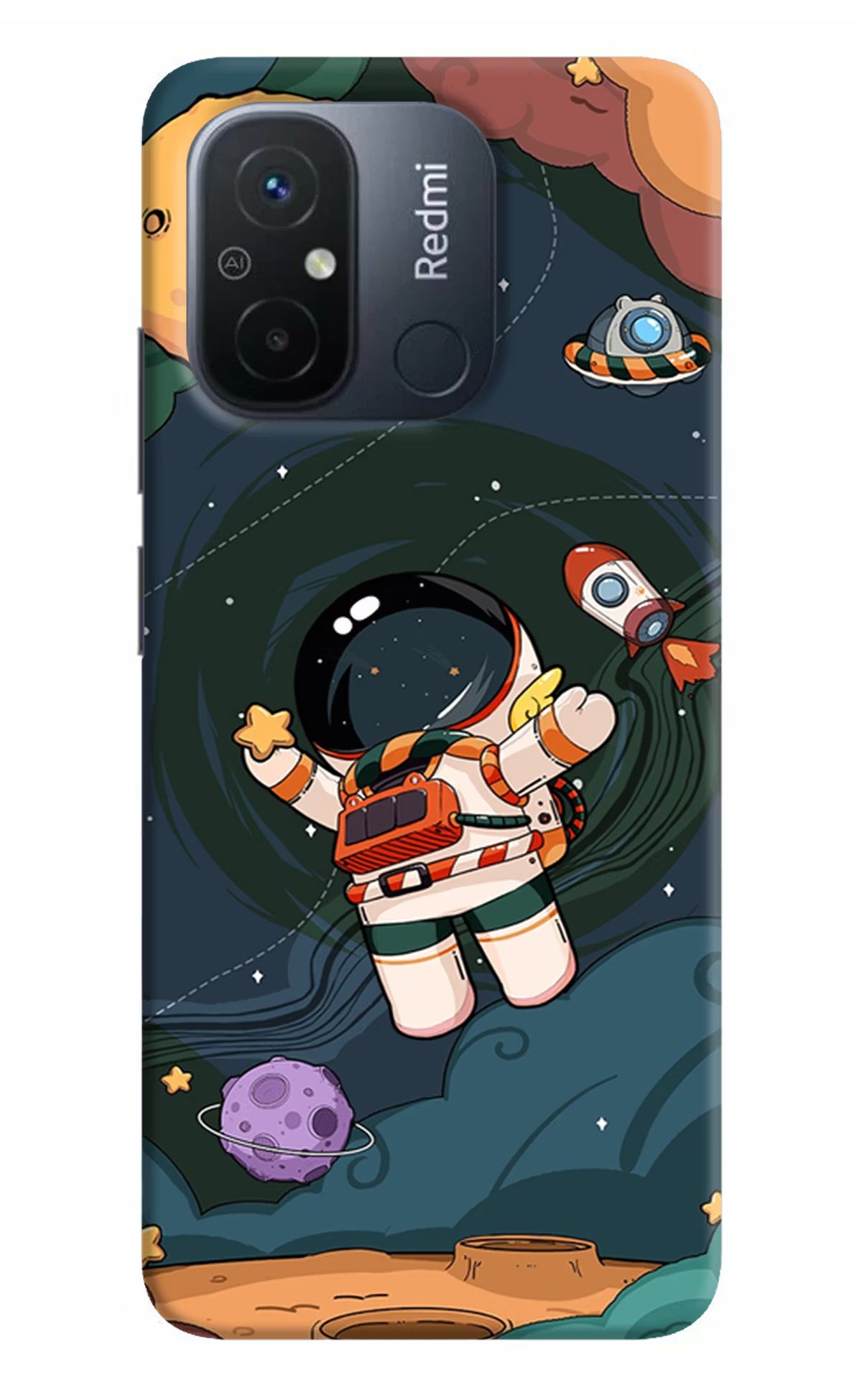 Cartoon Astronaut Redmi 12C Hard Case Back Cover by Casekaro