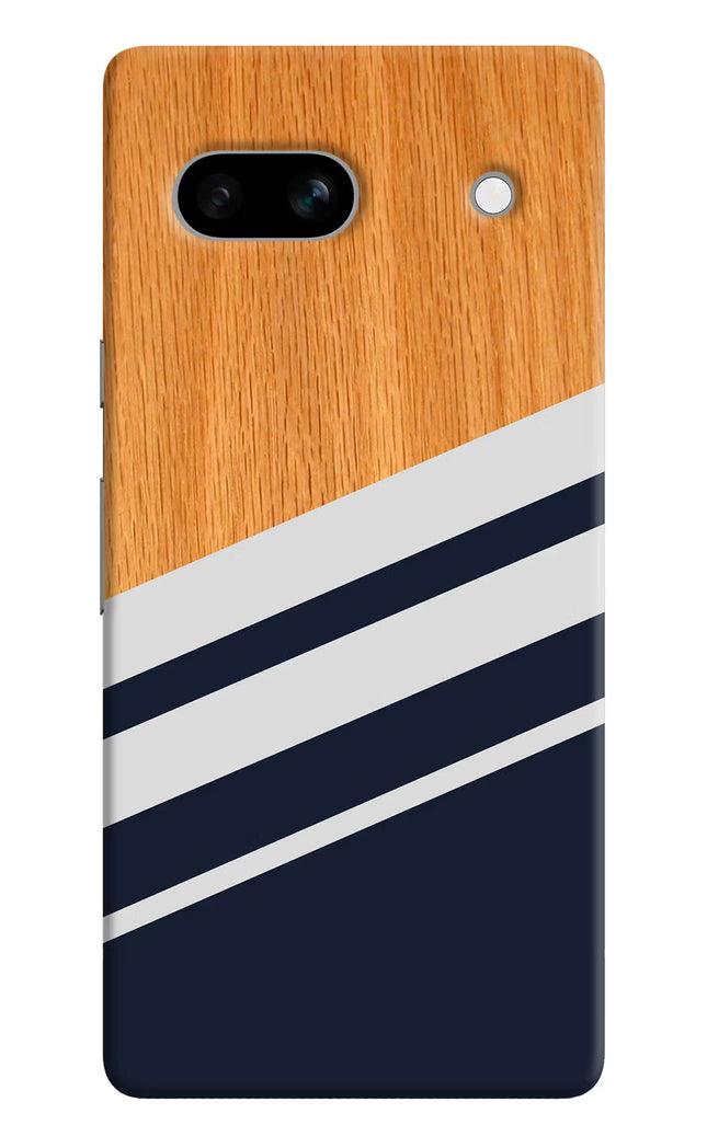 Blue and white wooden Google Pixel 7A Hard Case Back Cover by Casekaro
