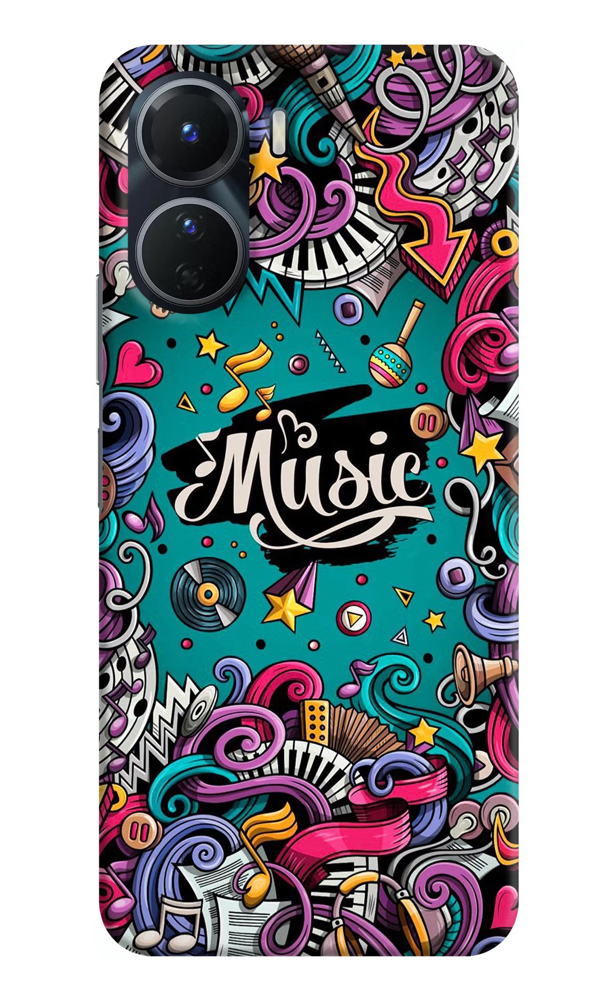 Music Graffiti Vivo T2x 5G Hard Case Back Cover by Casekaro