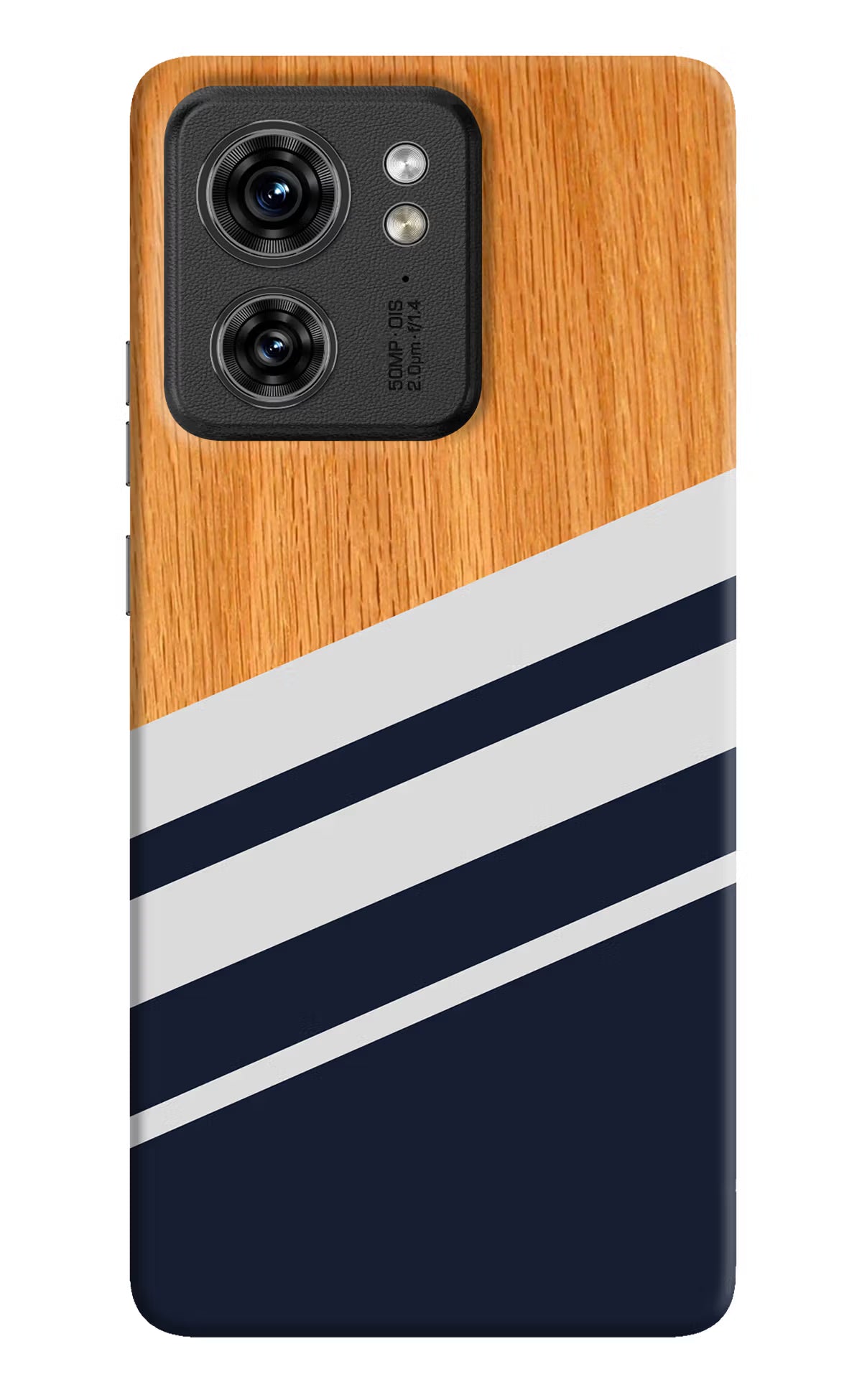 Blue and white wooden Moto Edge 40 Hard Case Back Cover by Casekaro