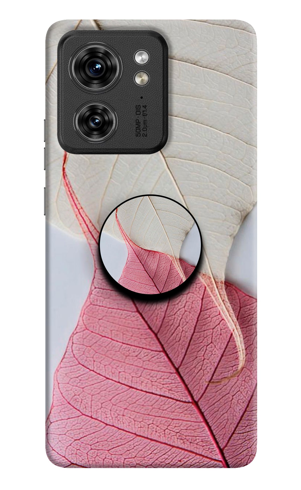 White Pink Leaf Moto Edge 40 Pop Case