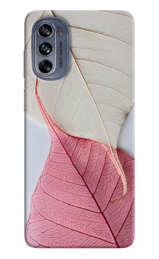 White Pink Leaf Moto G62 5G Hard Case Back Cover by Casekaro