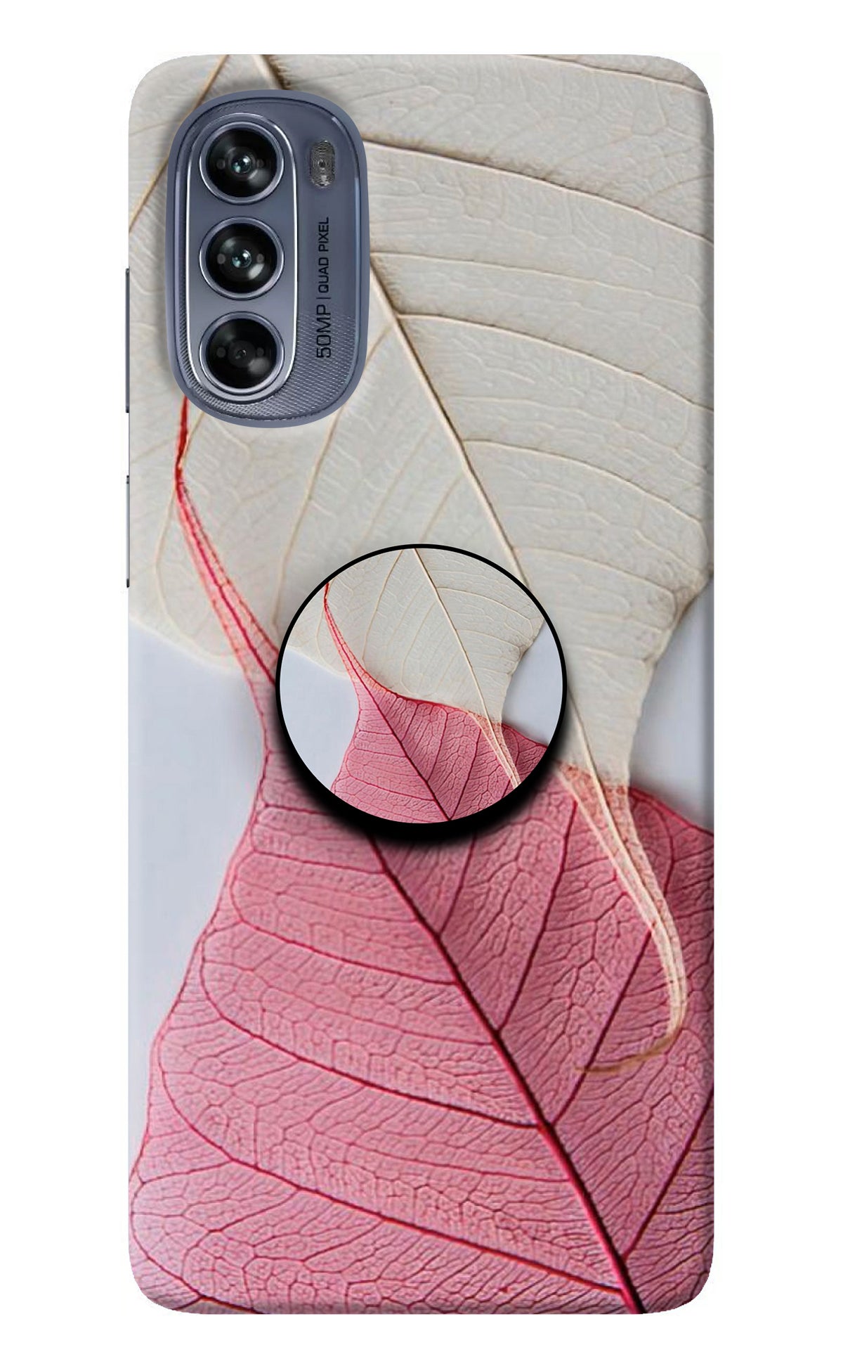 White Pink Leaf Moto G62 5G Pop Case