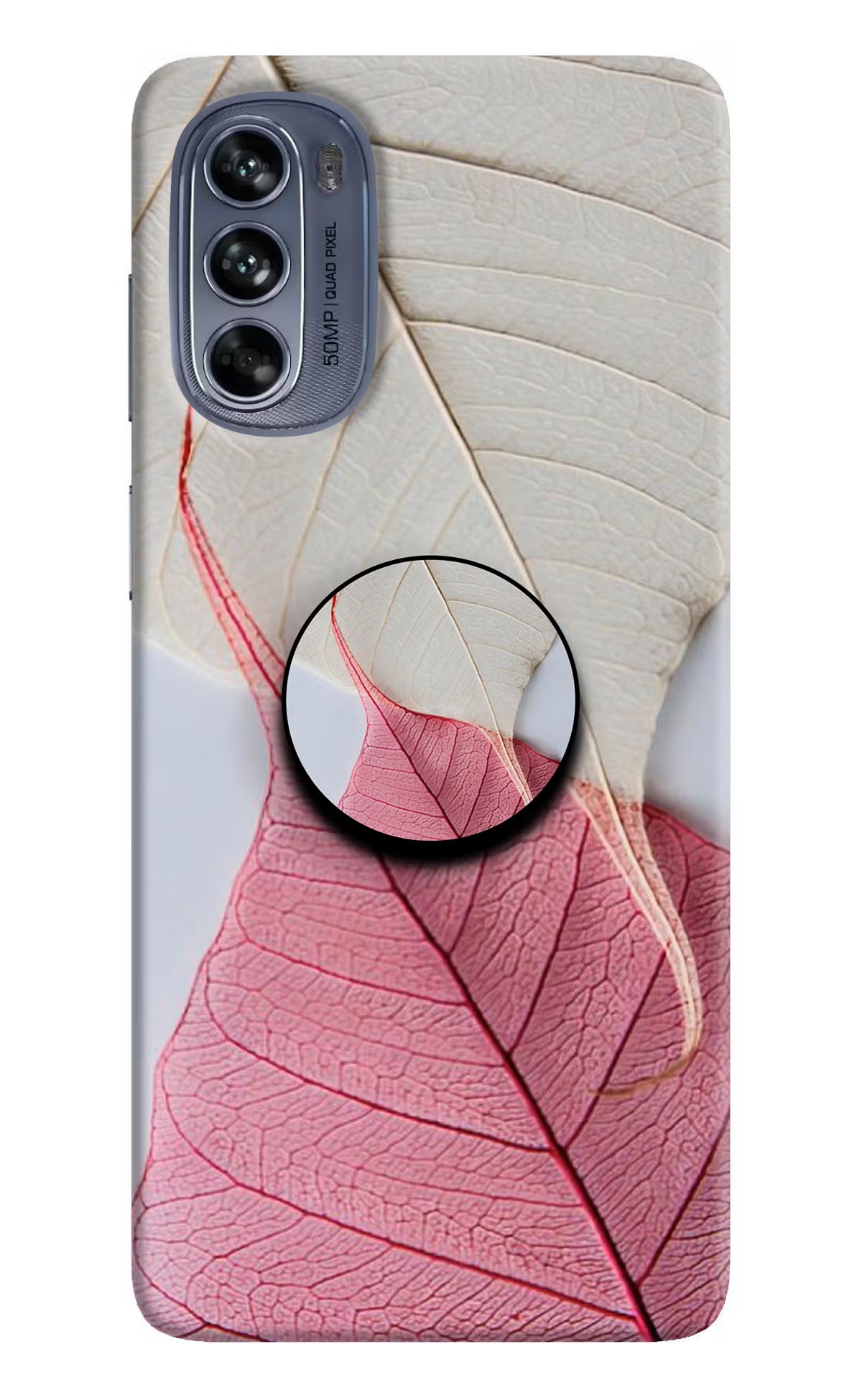 White Pink Leaf Moto G62 5G Pop Case by Casekaro