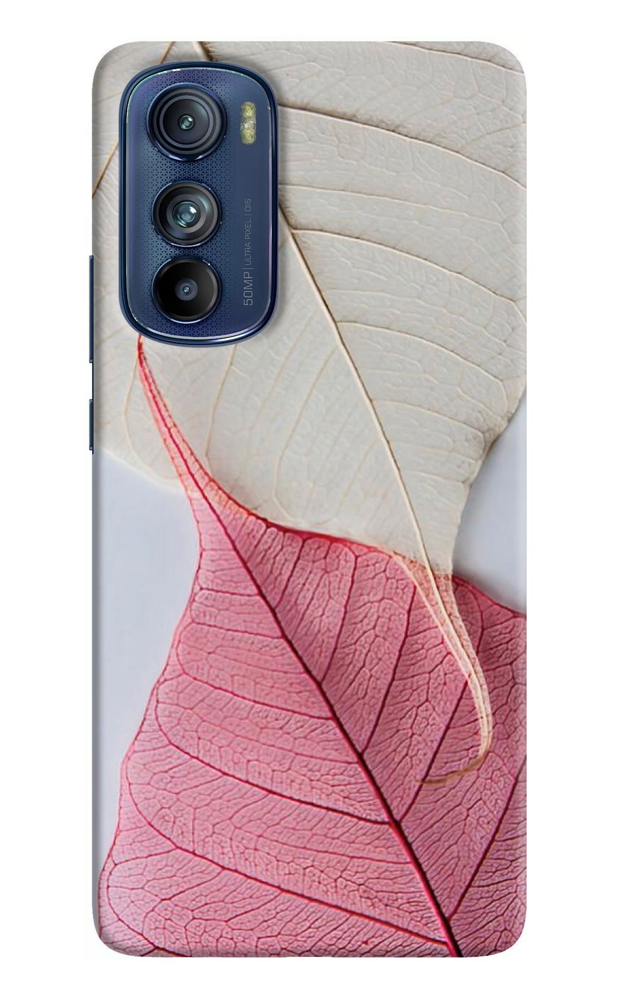 White Pink Leaf Moto Edge 30 Back Cover