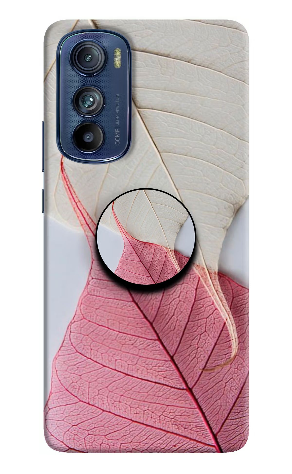White Pink Leaf Moto Edge 30 Pop Case by Casekaro