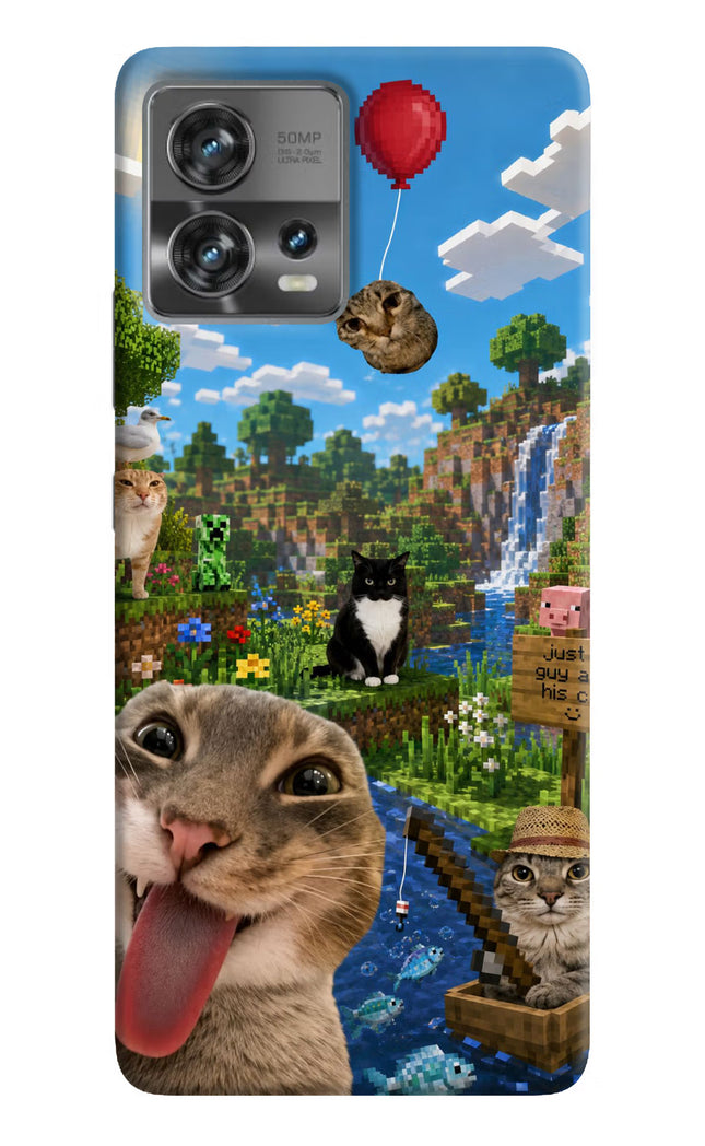 Minecraft Cat Chaos Moto Edge 30 Fusion Hard Case Back Cover by Casekaro