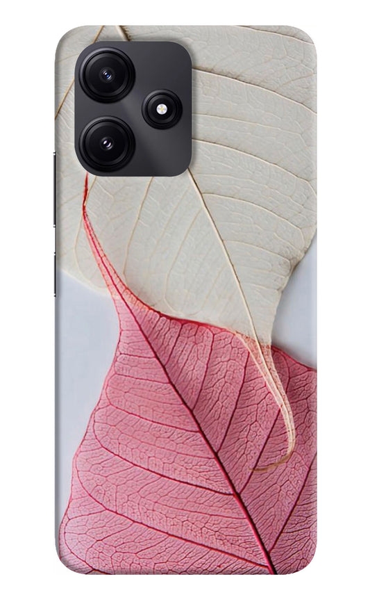 White Pink Leaf Poco M6 Pro 5G Back Cover