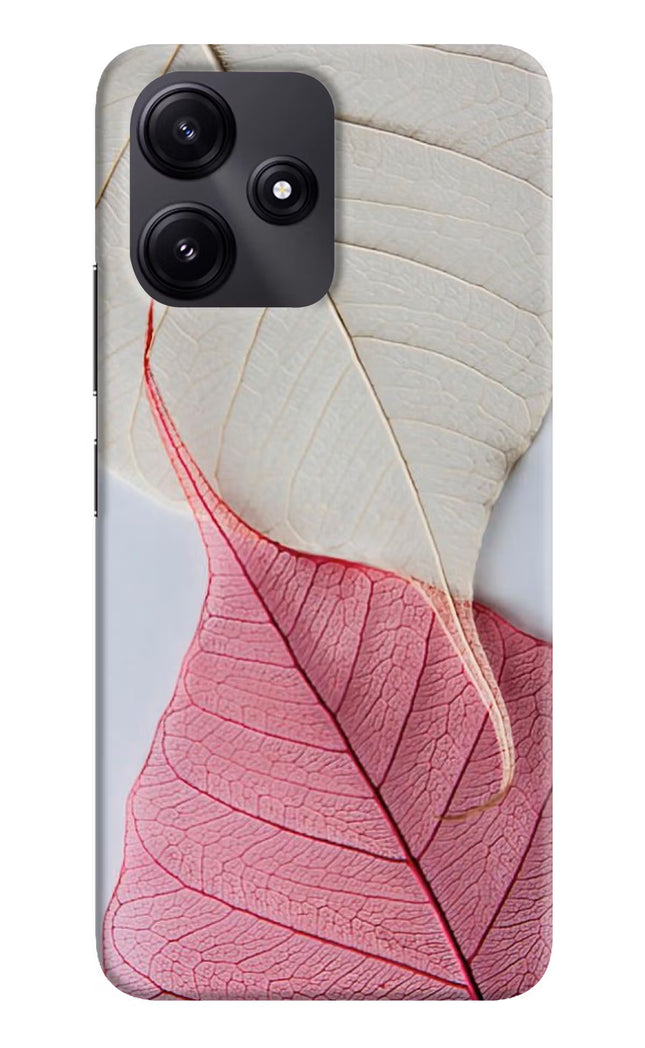 White Pink Leaf Poco M6 Pro 5G Hard Case Back Cover by Casekaro