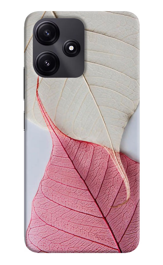 White Pink Leaf Redmi 12 5G Hard Case Back Cover by Casekaro
