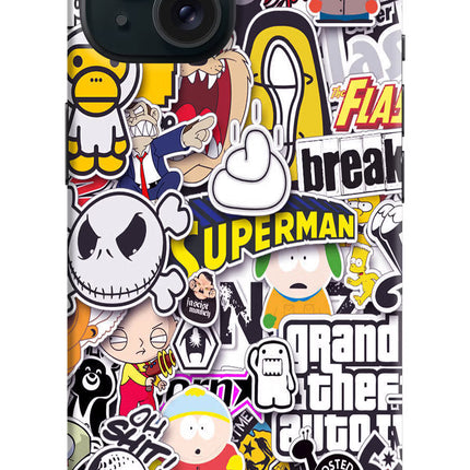 Sticker Bomb iPhone 15 Hard Case Back Cover by Casekaro