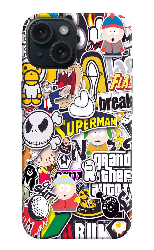 Sticker Bomb iPhone 15 Hard Case Back Cover by Casekaro