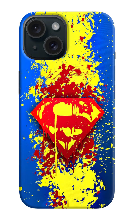 Superman logo iPhone 15 Hard Case Back Cover by Casekaro