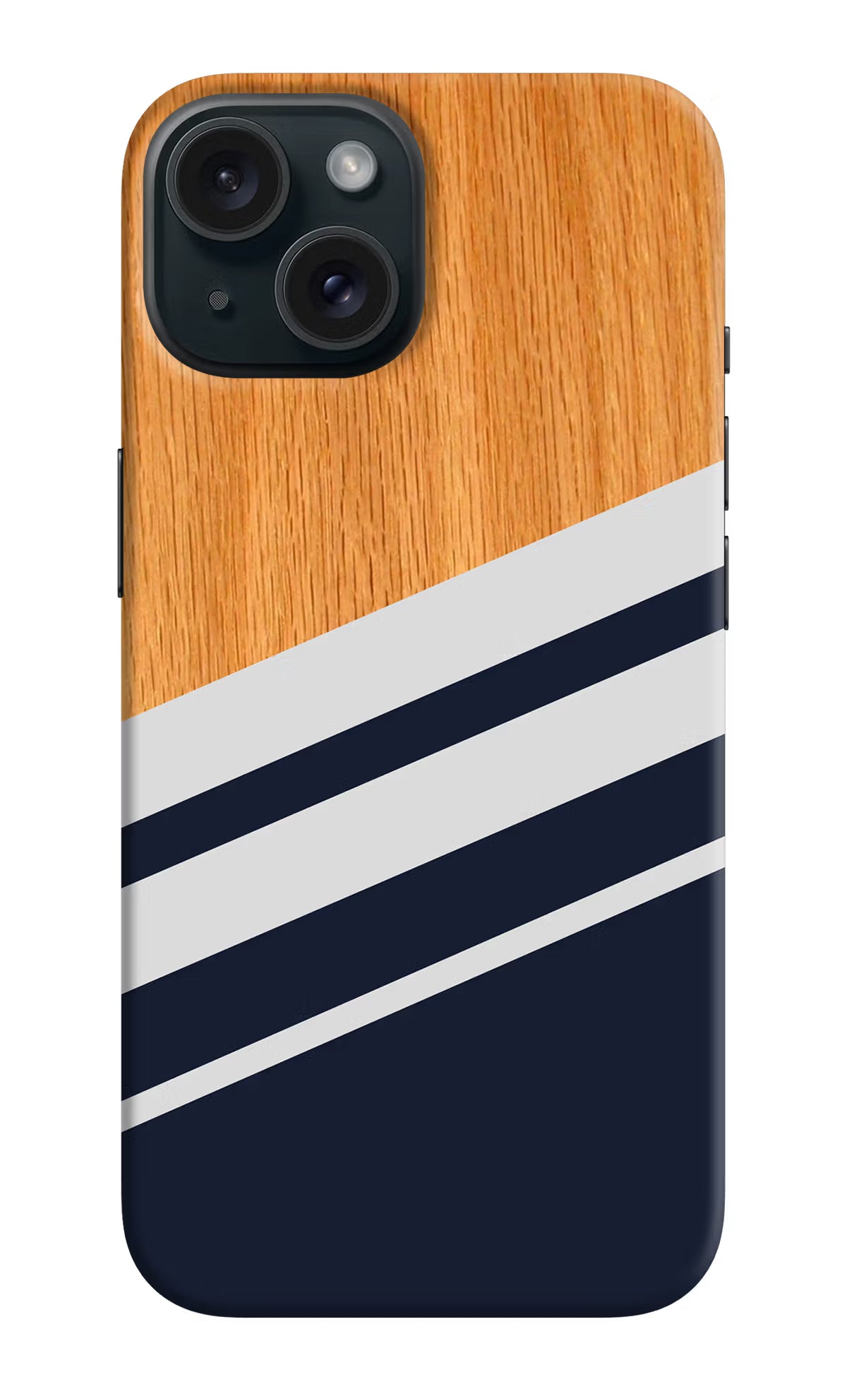 Blue and white wooden iPhone 15 Hard Case Back Cover by Casekaro