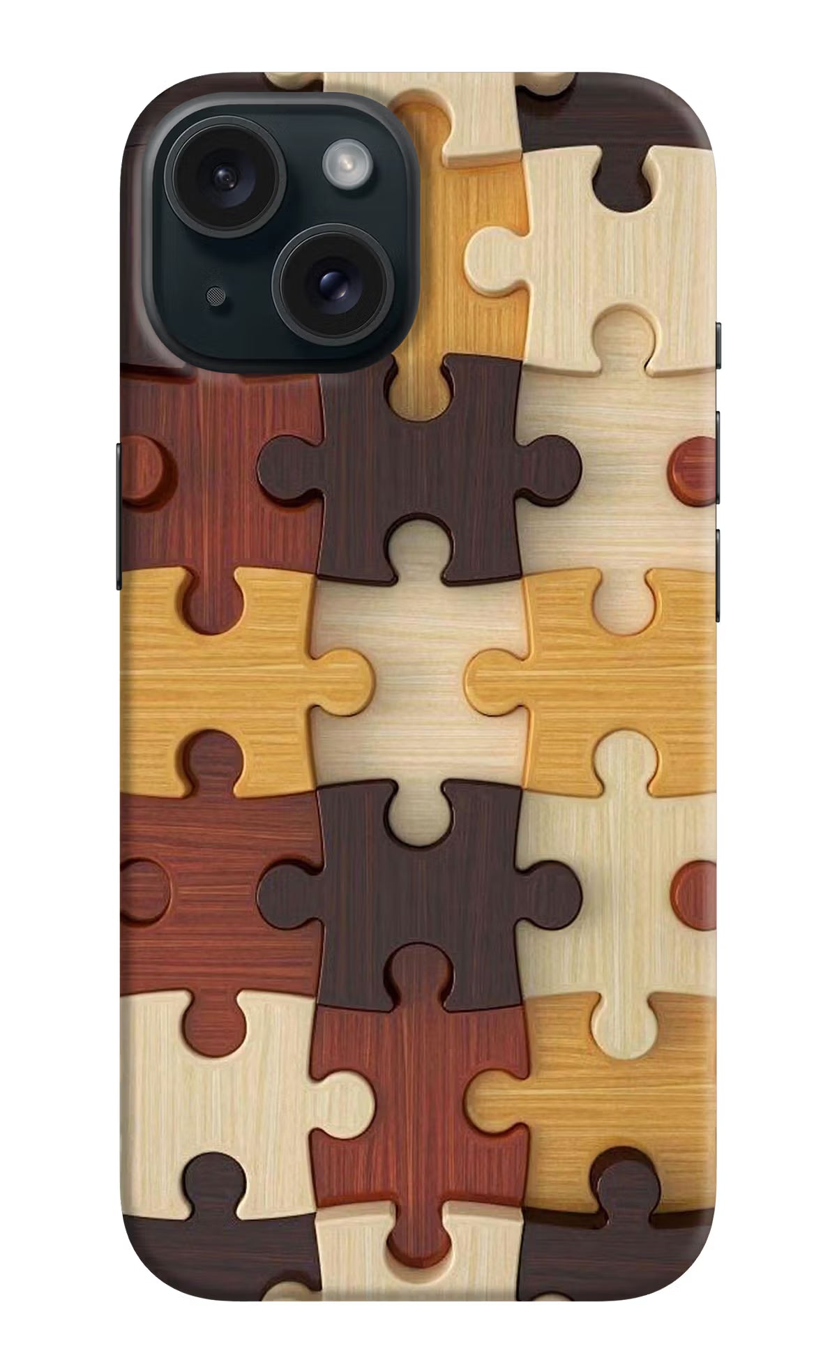 Wooden Puzzle iPhone 15 Hard Case Back Cover by Casekaro
