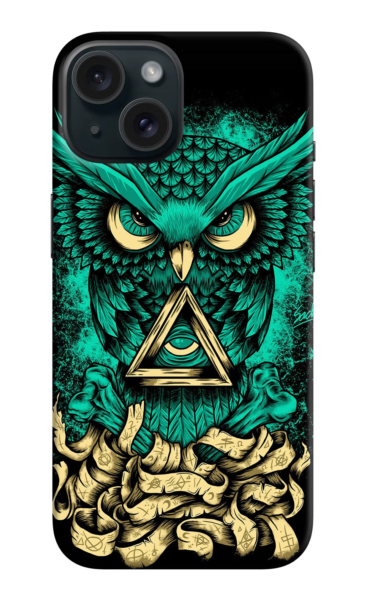 Green Owl iPhone 15 Hard Case Back Cover by Casekaro