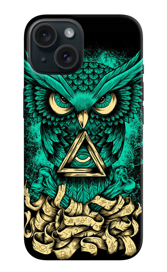 Green Owl iPhone 15 Hard Case Back Cover by Casekaro