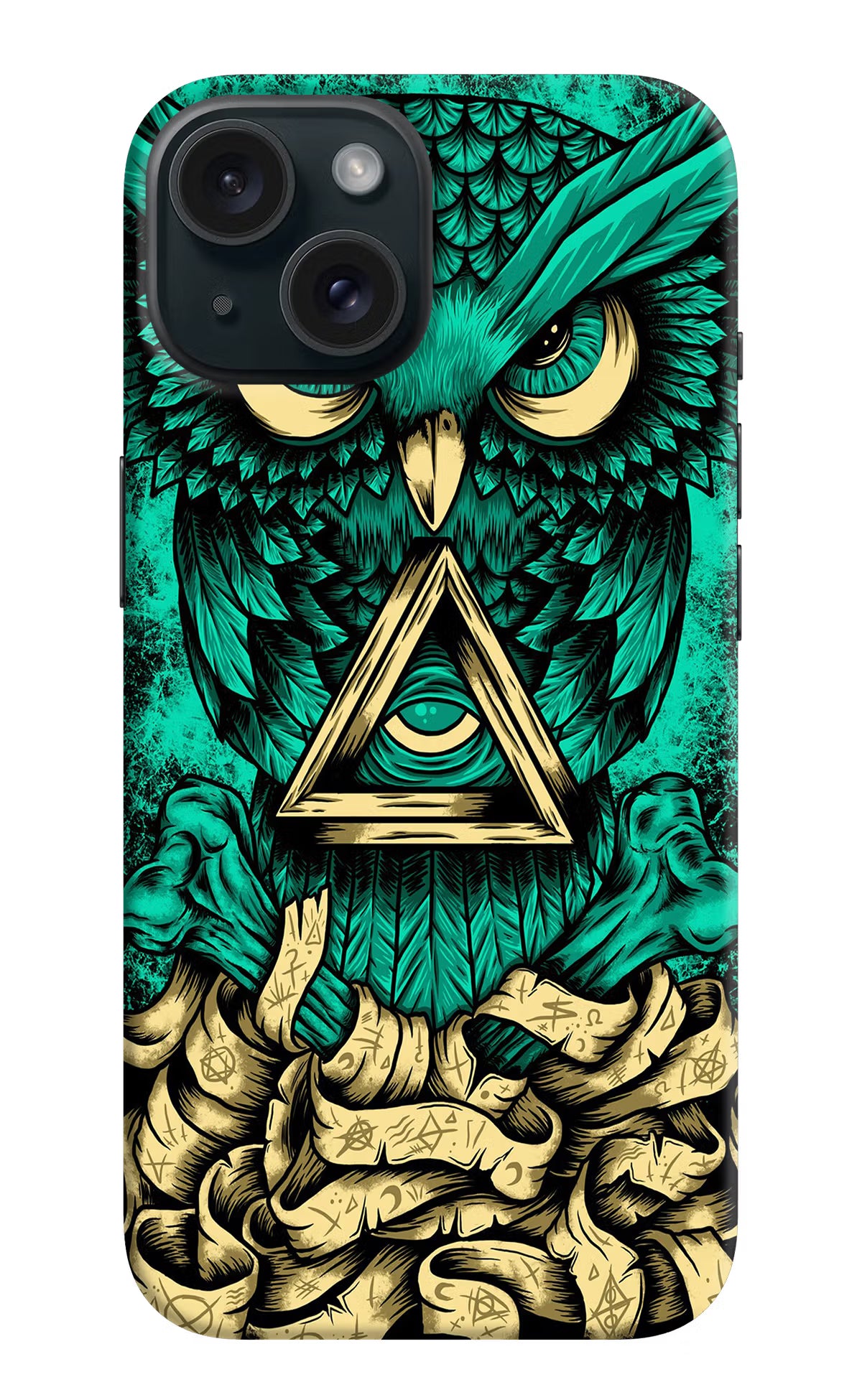 Green Owl iPhone 15 Hard Case Back Cover by Casekaro