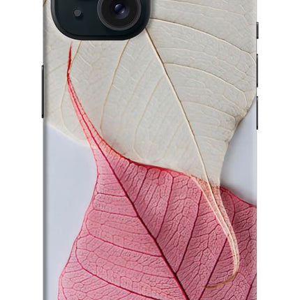 White Pink Leaf iPhone 15 Hard Case Back Cover by Casekaro