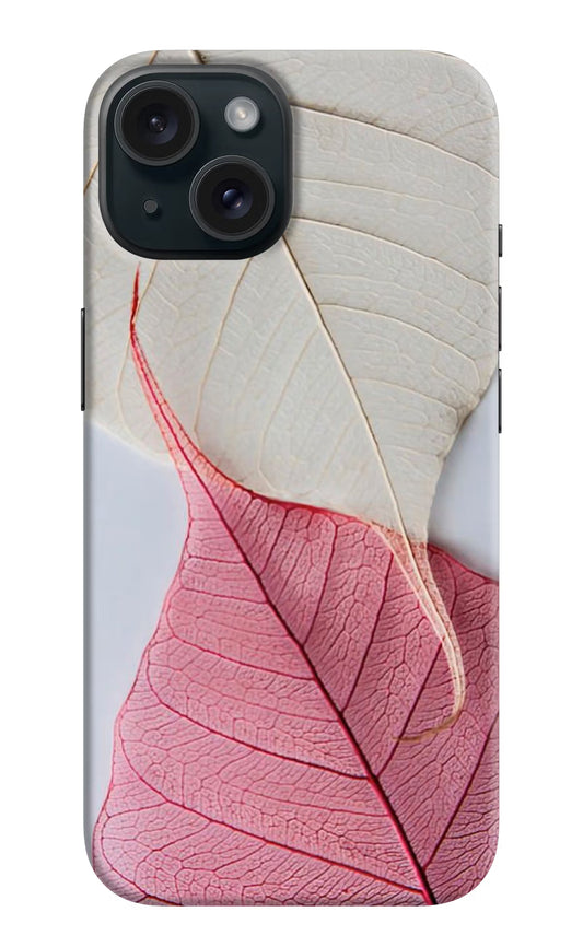 White Pink Leaf iPhone 15 Hard Case Back Cover by Casekaro